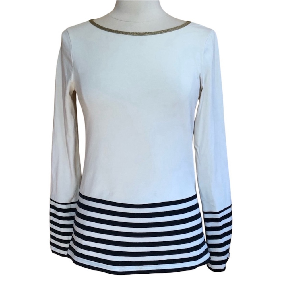 Gap Cream top w/Gold sparkle collar & Black stripes on Bottom of waist SizeSmall